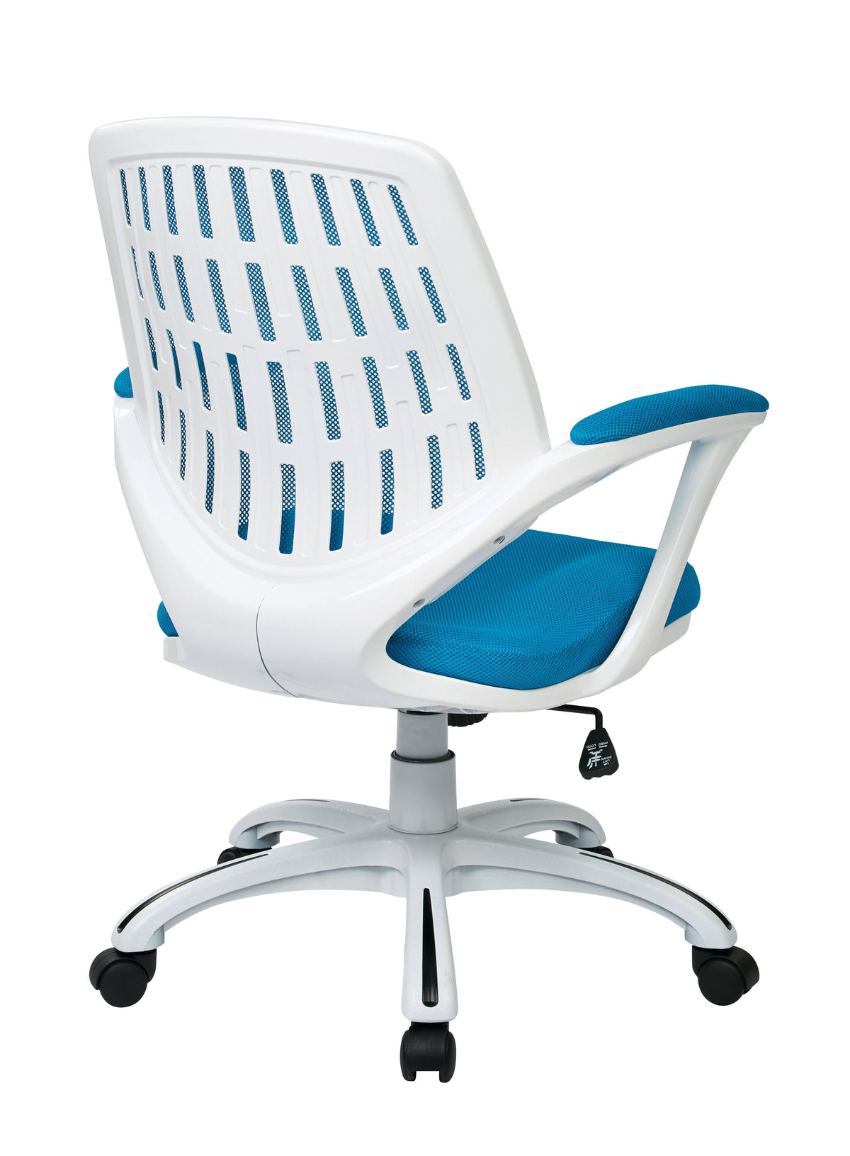 White Frame Blue Mesh Fabric Office Chair with Arms U5866