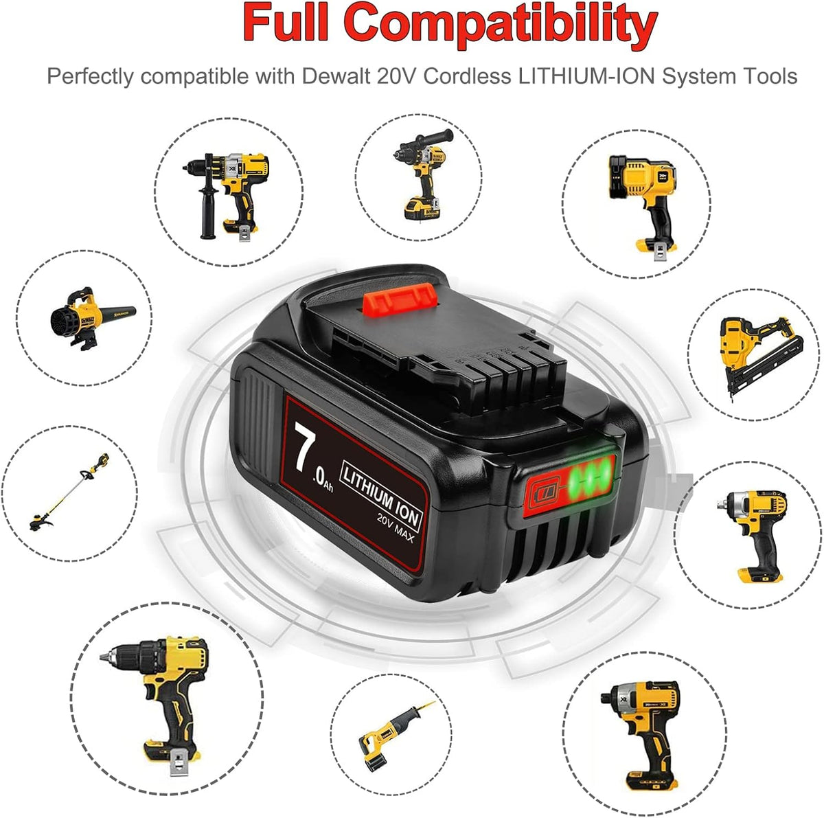 7.0 Ah 2Packs Replacement Lithium ion Battery for Dewalt 20V Cordless Tools Q6630