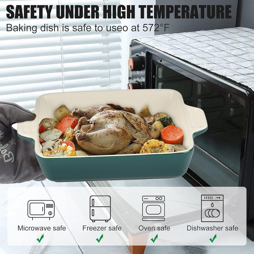 Ceramic Baking Dish Set of 4 Pcs, Rectangular Porcelain Bakeware, 14.7 x 8.5 x 2.6 Inches P871