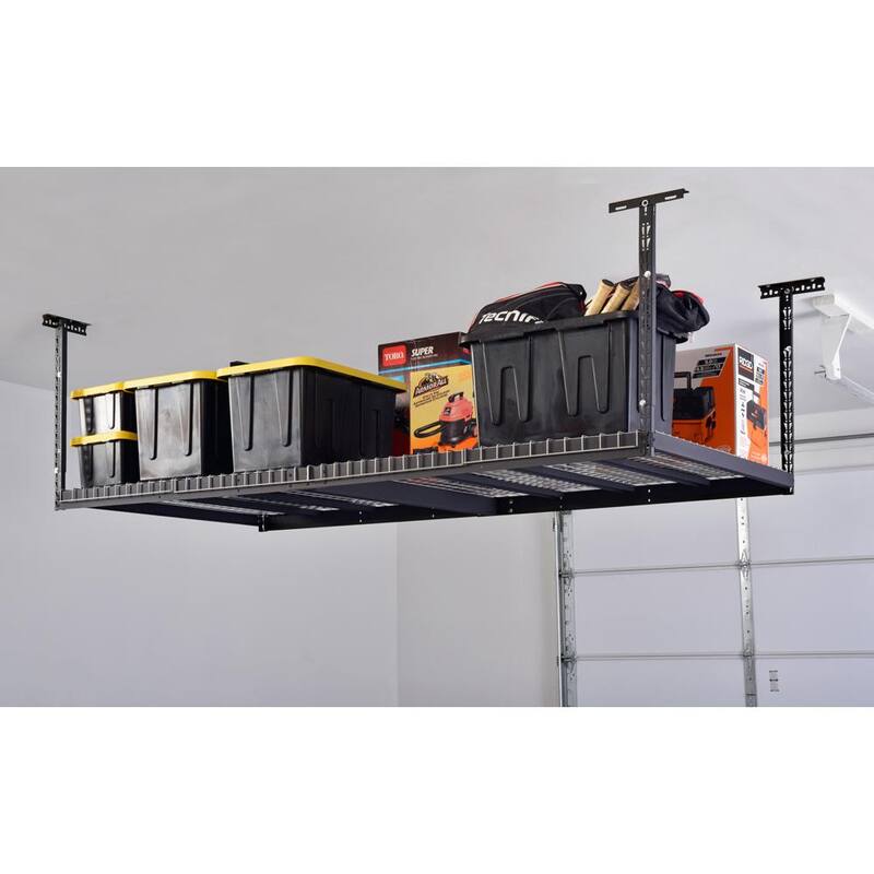 Adjustable Height Garage Overhead Ceiling Storage Rack Black C189714