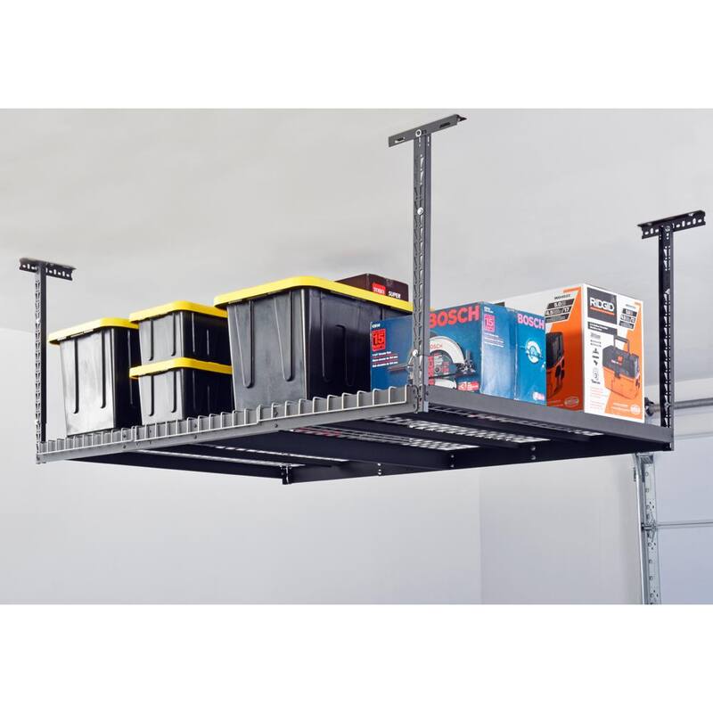 Adjustable Height Garage Overhead Ceiling Storage Rack Black C189714