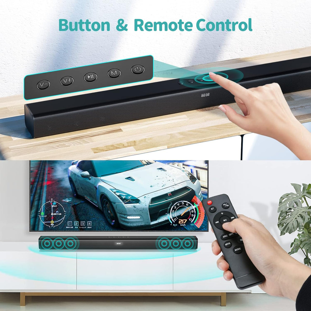 32-Inch Sound Bar with HDMI/Opti/COA/USB/AUX, 5.0 Bluetooth, 3 Modes, Wall Mountable K12119