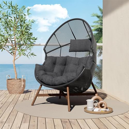 Oversized PE Wicker Egg Chair with Olefin Cushion and Stand F2680