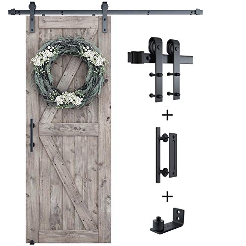 6.8FT Sliding Barn Door Hardware Kit with Track Kit, Pull Handle Set and Floor Guide O296
