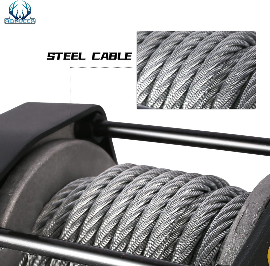 12V 3000 lb Electric Winch Kit with Steel Cable Wire Rope Waterproof IP67 Q7582