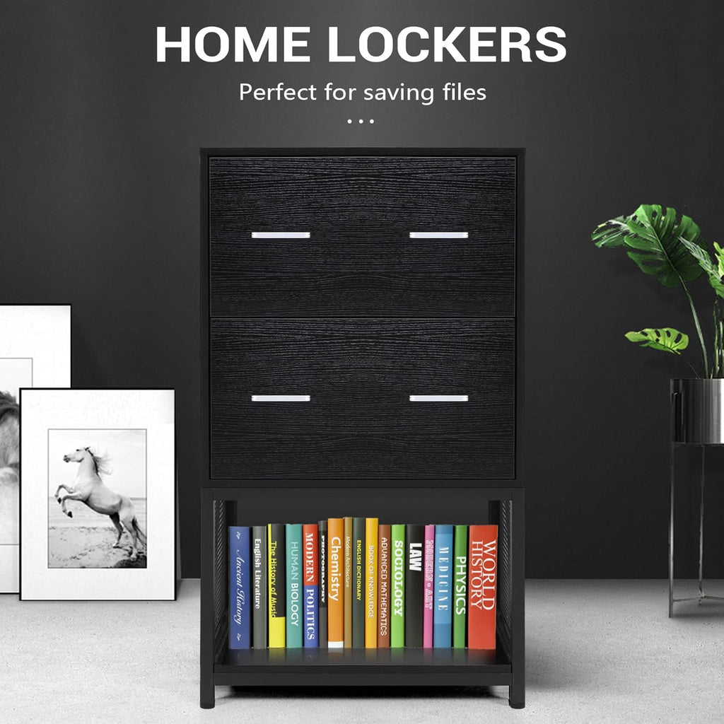2 Drawer File Cabinet with Metal Wire Storage Shelves B83237