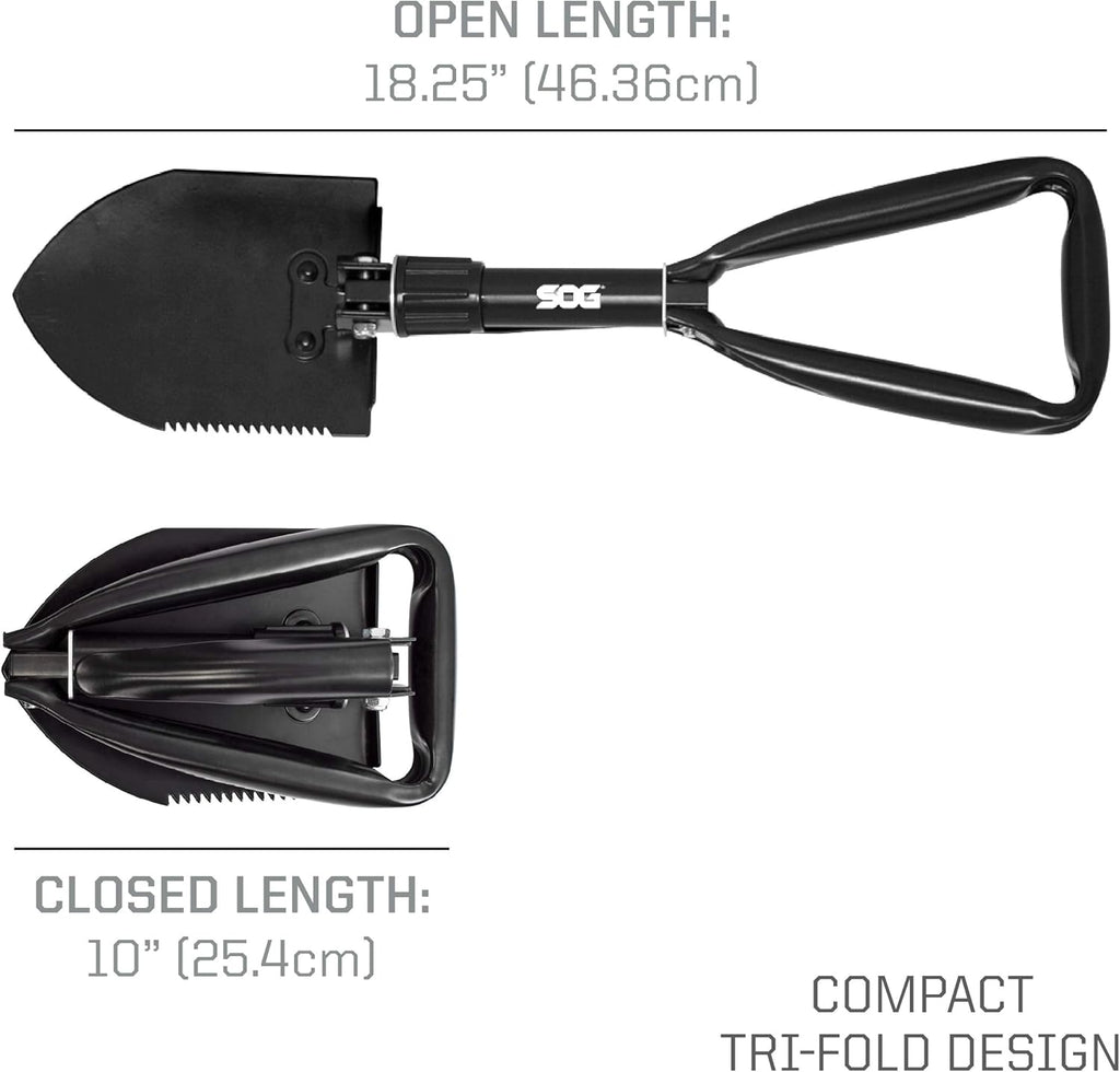 Black Folding Survival Shovel with Wood Saw Edge and Carry Case K8831