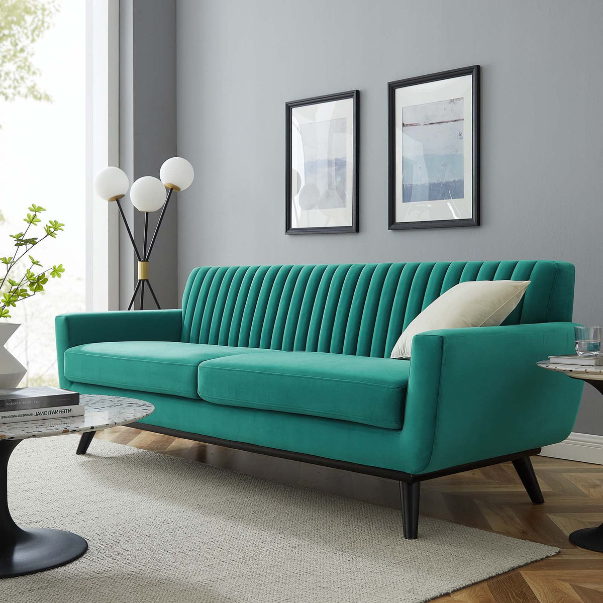 Teal Blue Velvet Tufted Sofa Z34822