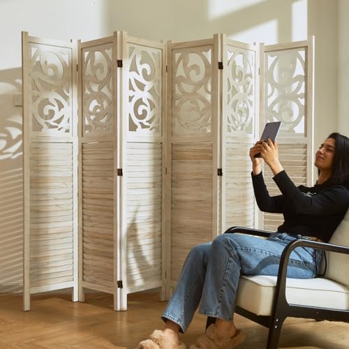 4 Panels Wood Carved Folding Room Divider O59066