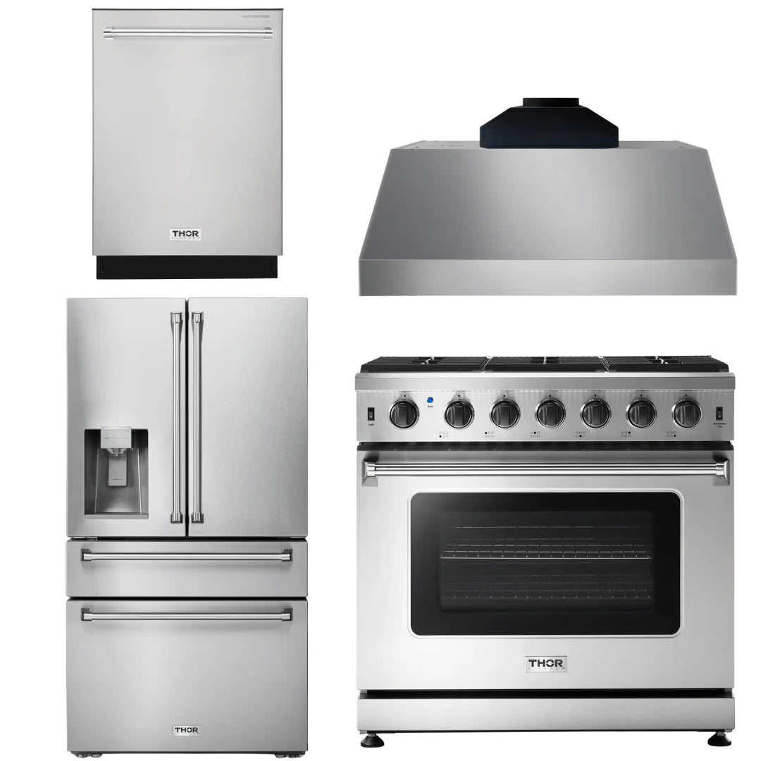 36 Gas Range, Range Hood, Refrigerator with Water and Ice Dispenser, Dishwasher U194