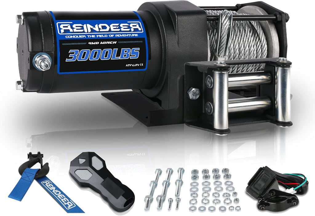 12V 3000 lb Electric Winch Kit with Steel Cable Wire Rope Waterproof IP67 Q7582