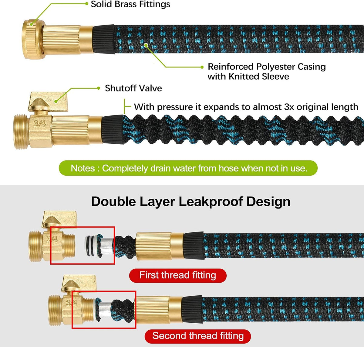 Expandable Garden Hose 100FT Pack of 2 with Spray Nozzle Q20236