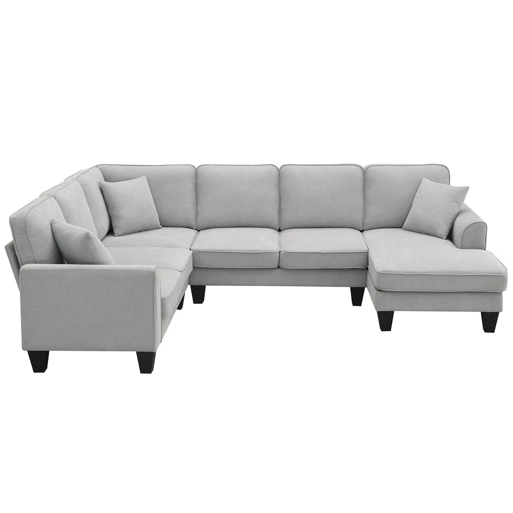 7 Seat Fabric U Shape Sectional Sofa with 3 Pillows Y42782