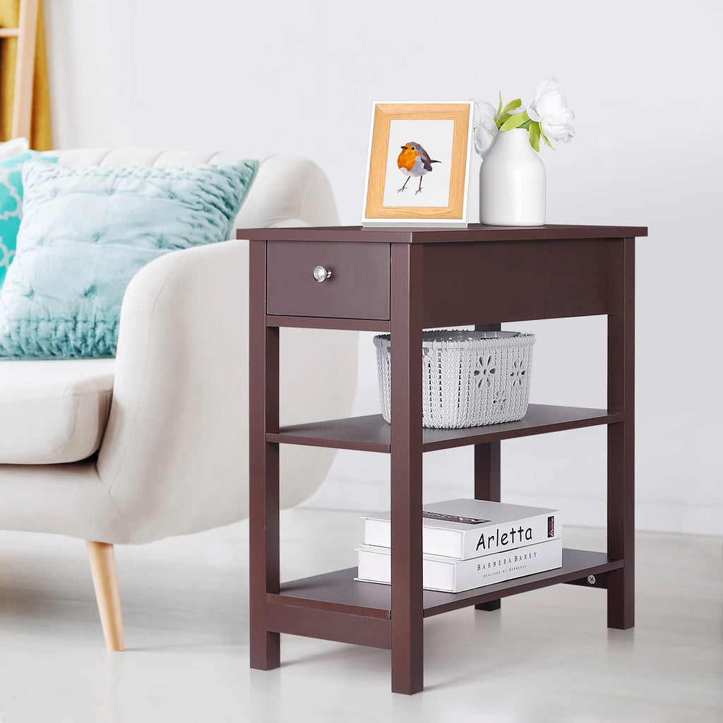 Set of 2 3-Tier Brown Side Table T10859