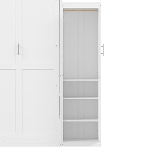 Queen Size White Murphy Bed with Wardrobe and Storage Shelf E909809
