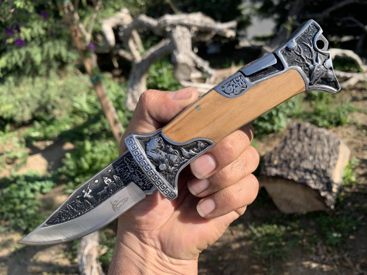 9" Engraved Folding Pocket Knife T9247