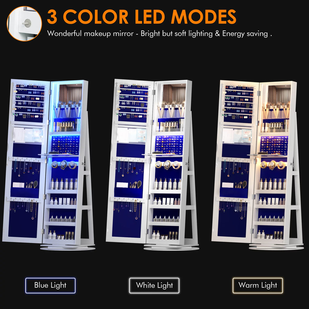 360° Rotating LED Jewelry Armoire with Full Length Mirror D84258
