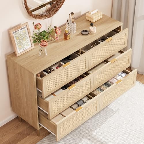 Oak 5 Drawer Rattan Wood Dresser U77548