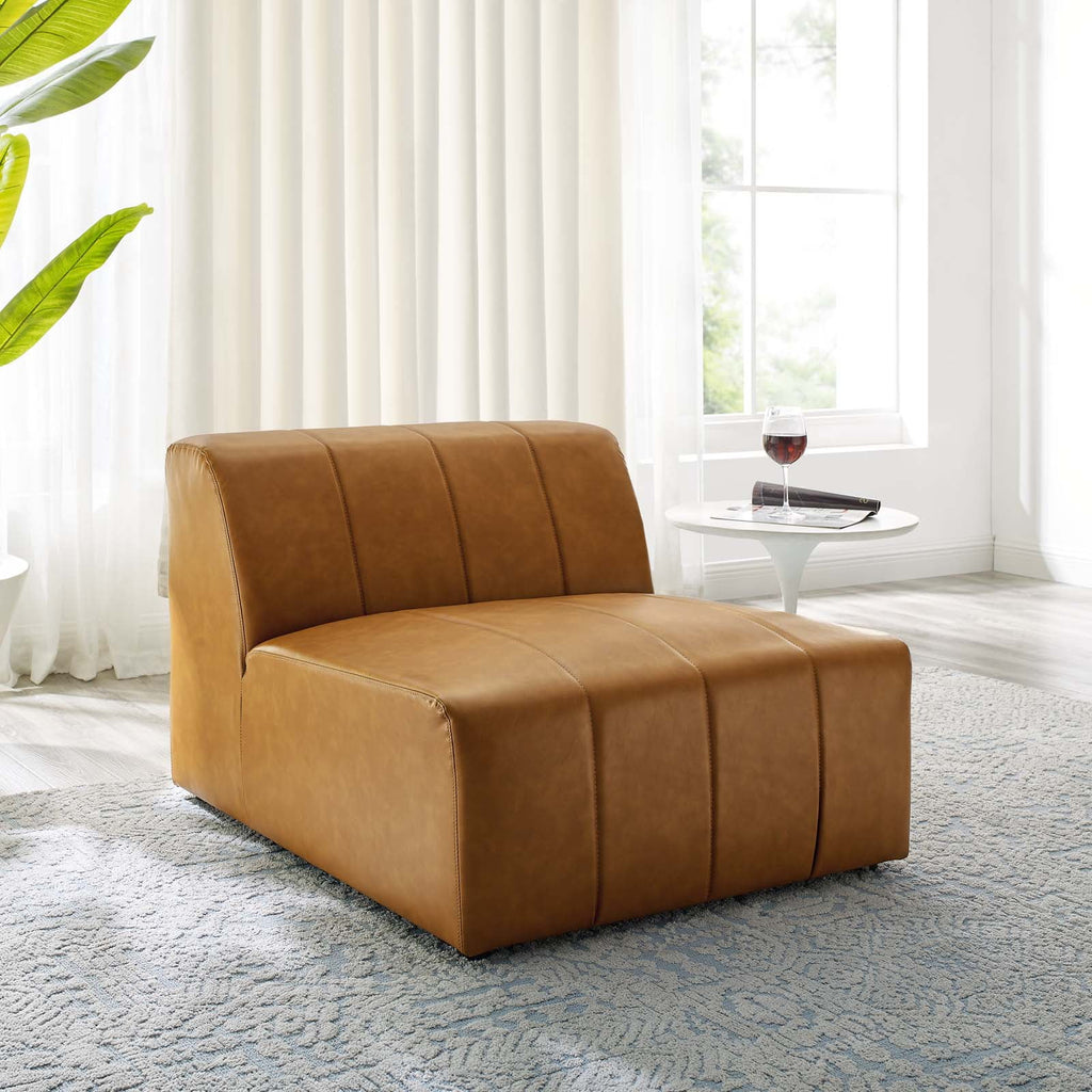 Tan Faux Vegan Leather Sofa Middle Chair O281850
