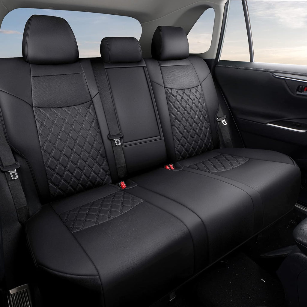 Pu Leather Car Seat Covers Full Set for Toyota RAV4 Hybrid 2019 2020 2021 2022 (Black) M8731