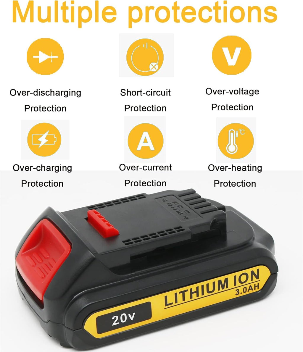 2Packs 20V 3.0Ah Battery and Charger Combo for Cordless Tools P297