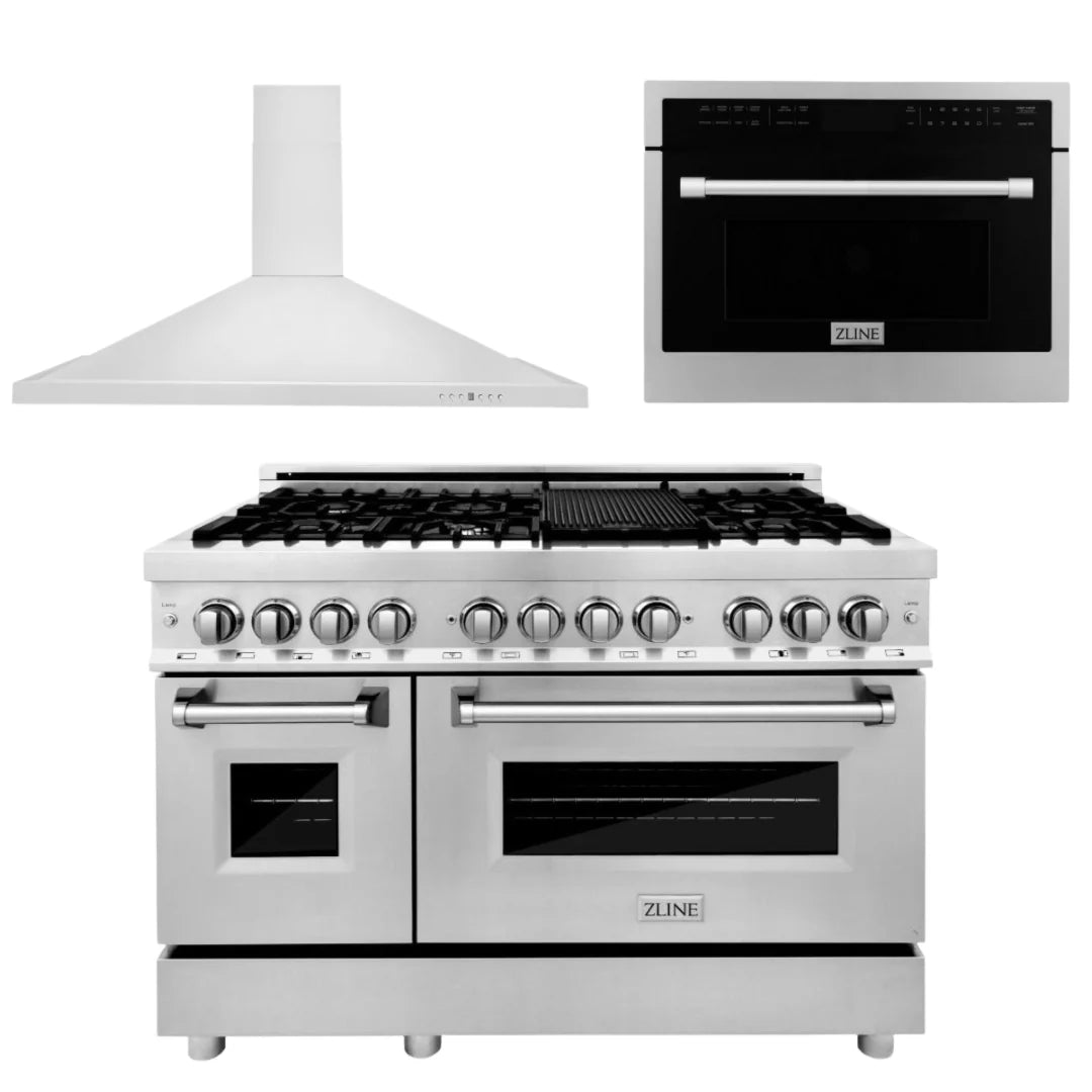 48 In. Dual Fuel Range, Range Hood, Microwave Oven in Stainless Steel C714