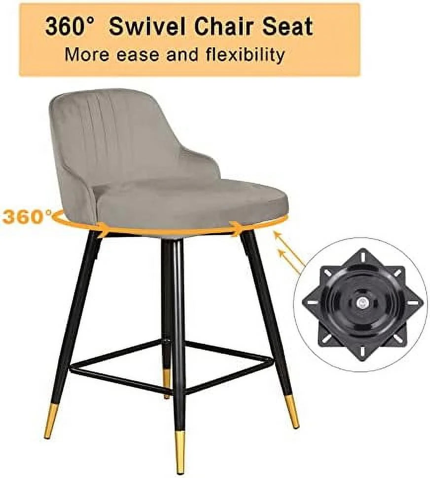 Gray Velvet Counter Height Swivel Stools Set of 2 M213256