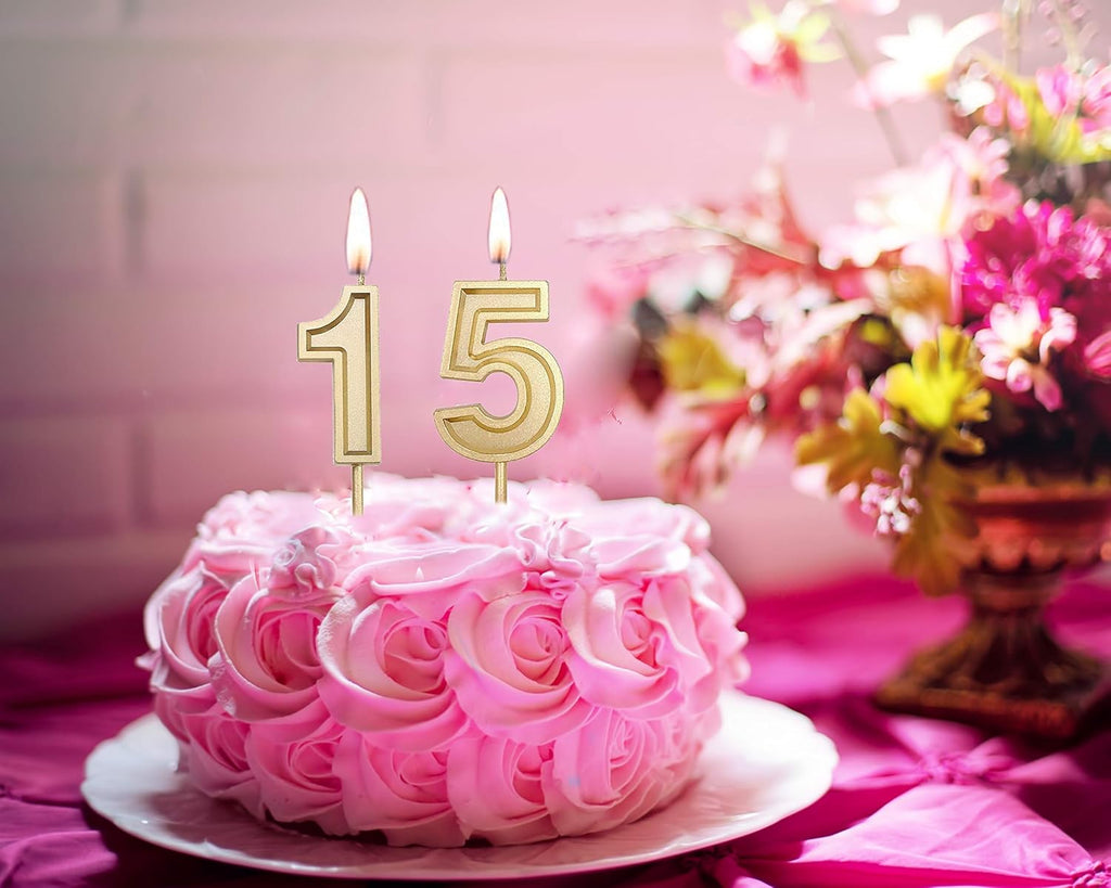 Gold Number 15 Birthday Candles H342
