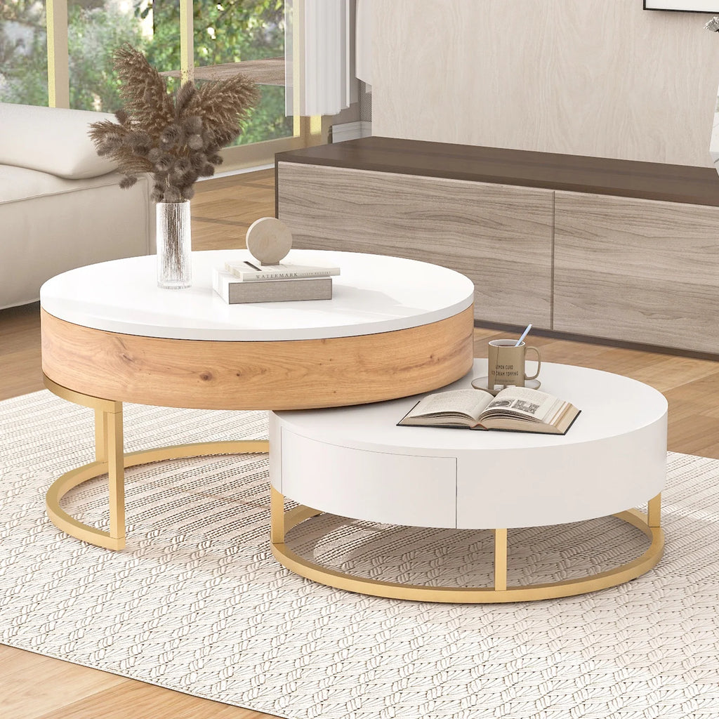 Round Lift-top Nesting Coffee Tables with 2 Drawers S826881