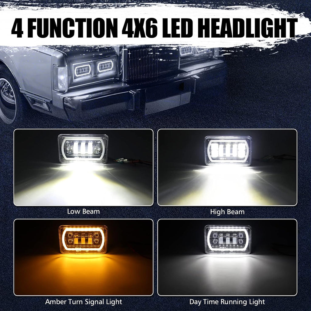 4x6 LED Headlight Halo with White DRL Amber Turn Signal Lights, Pack of 2 F560
