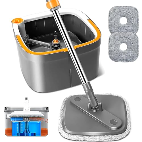 Spin Mop and Bucket Set with 2 Microfiber Mop Pads D8404