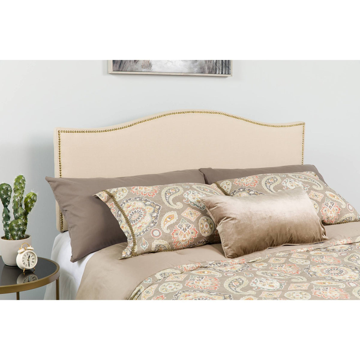 Beige and Black Transitional Queen Size Headboard W16111