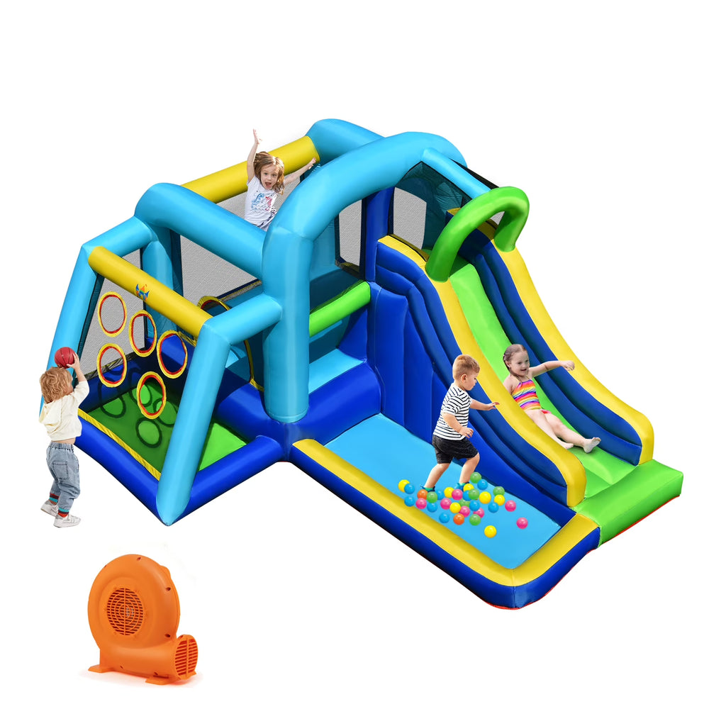 Inflatable Bouncer Climbing Bounce House Kids Slide Park Ball Pit with 550W Blower H339919