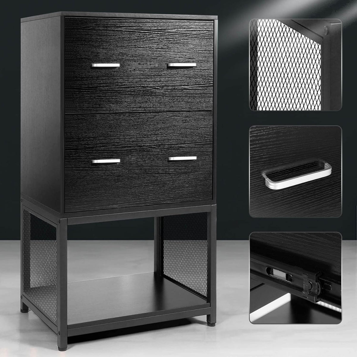 2 Drawer File Cabinet with Metal Wire Storage Shelves B83237