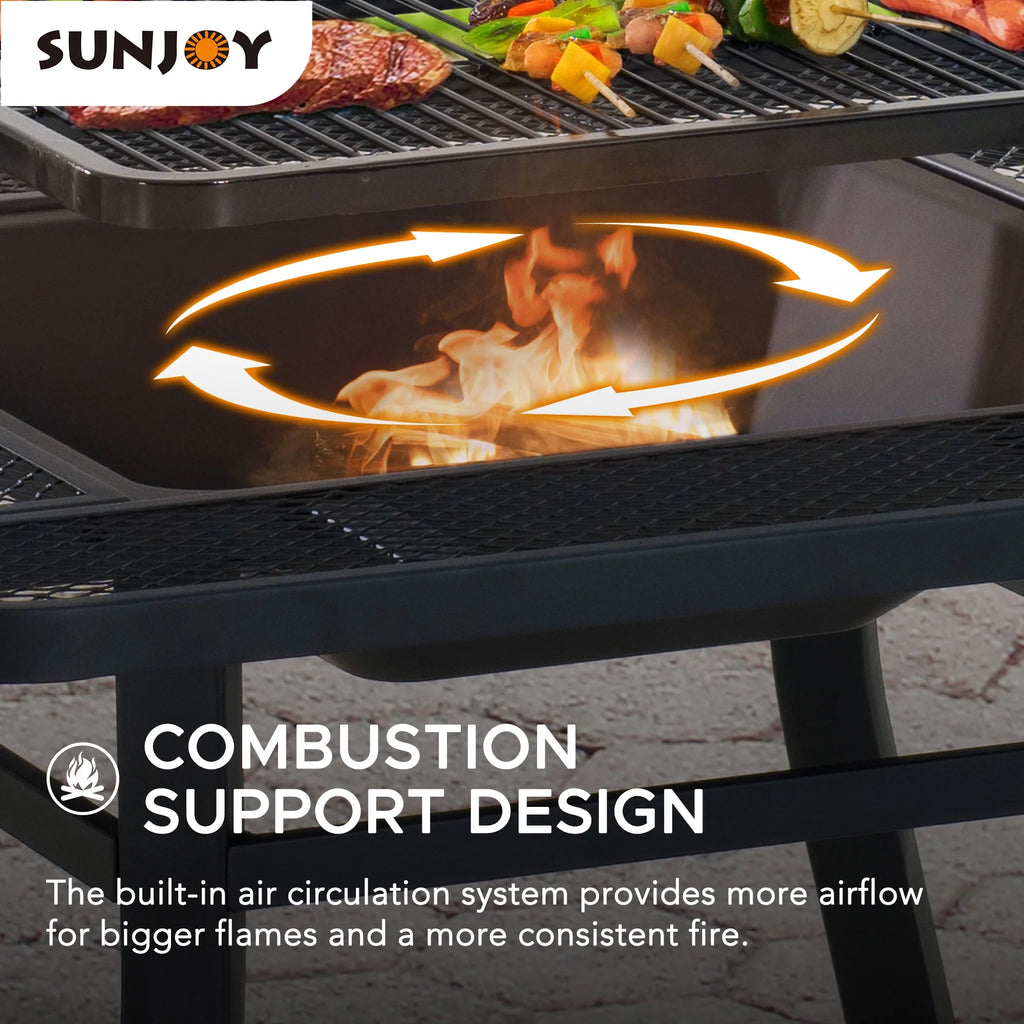 38 Inch Wood Burning Fire Pit with Adjustable Grill Grate and Fire Poker Y792