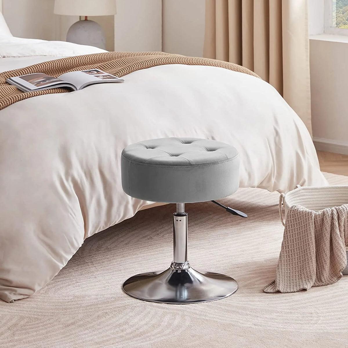 White Swivel PU Leather Vanity Stool V467