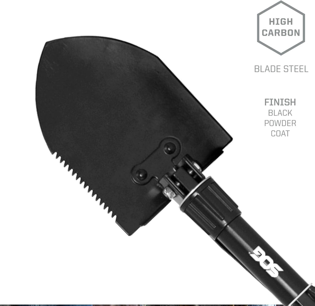 Black Folding Survival Shovel with Wood Saw Edge and Carry Case K8831