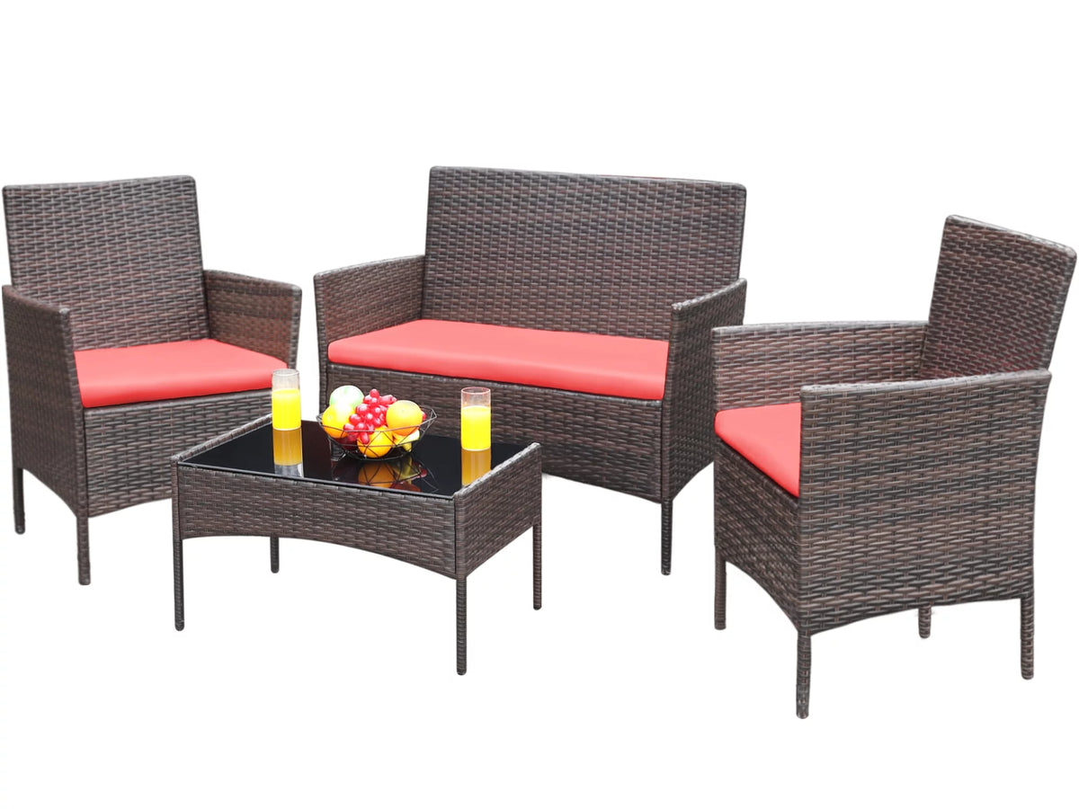 4 Pieces PE Rattan Wicker Patio Conversation Set J4775