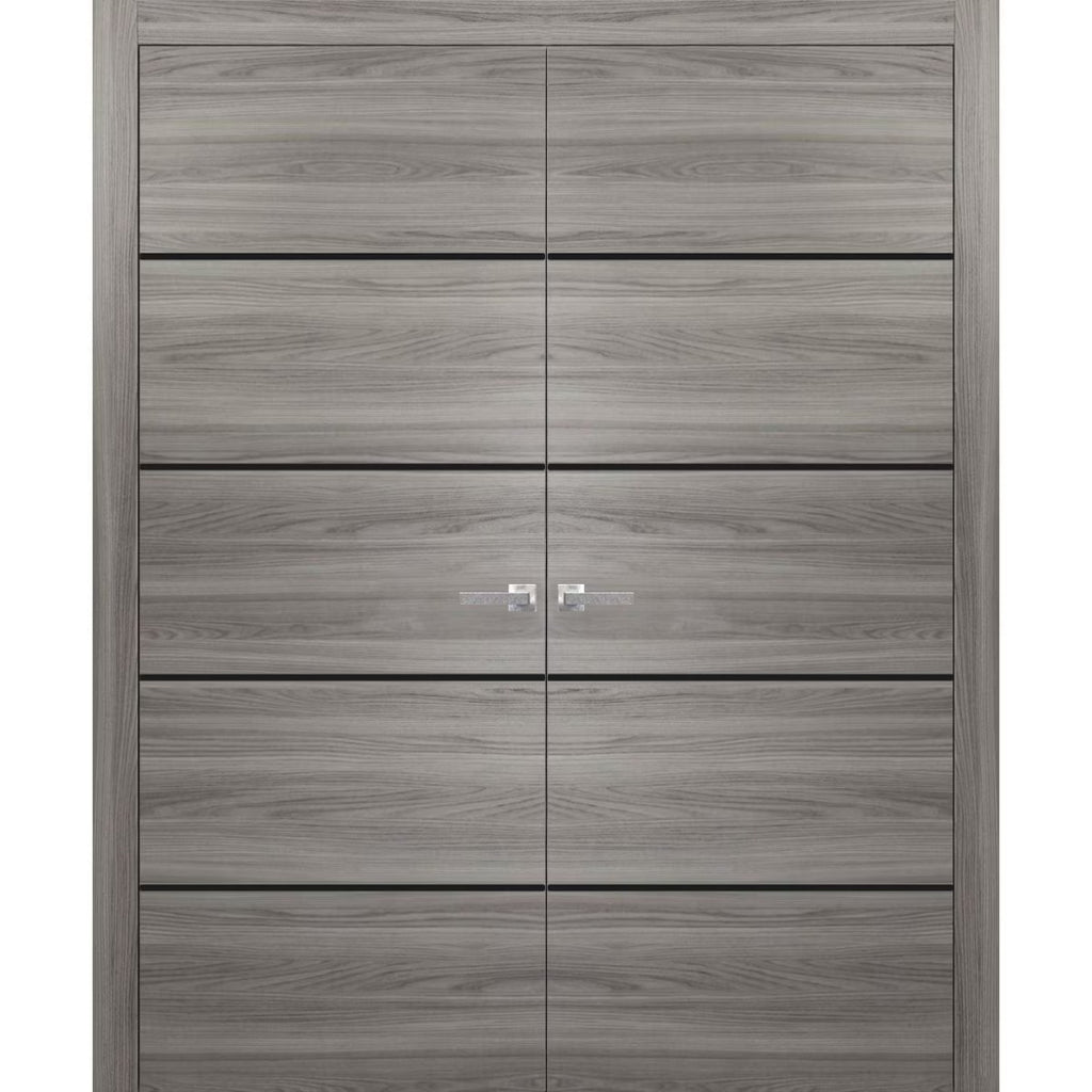 Solid French Double Doors 48 x 96 inches with Frosted Glass M8482