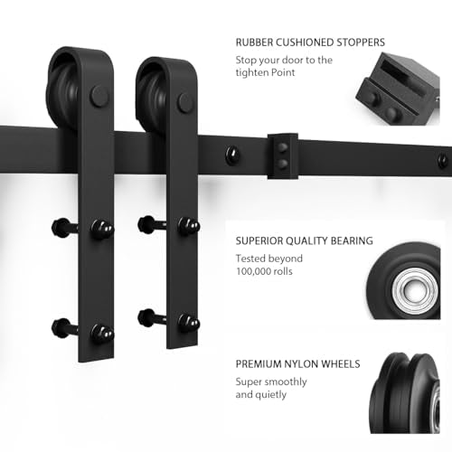 6.8FT Sliding Barn Door Hardware Kit with Track Kit, Pull Handle Set and Floor Guide O296