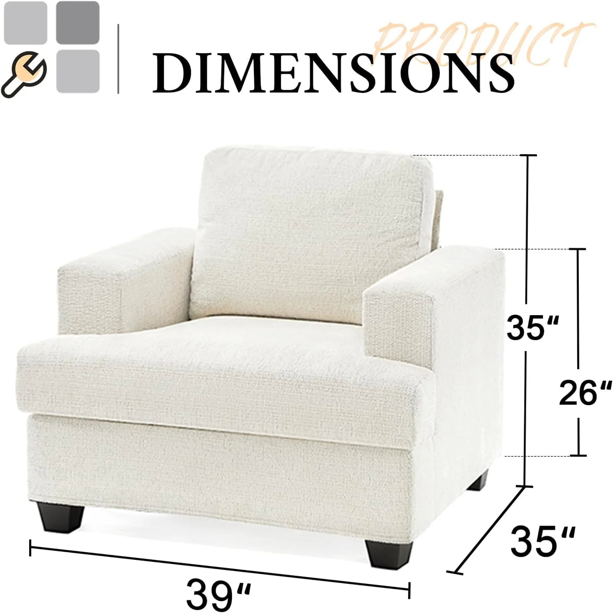 Beige Chenille 39 Inch Wide Single Seater Sofa W3258