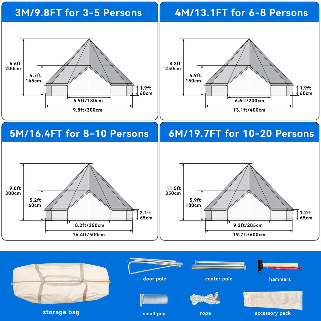 4 Seasons Waterproof Cotton Camping Tent with Stove Jacks O291