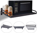 Black Wall Mounted Microwave Oven Bracket Storage Rack Aluminum J31602