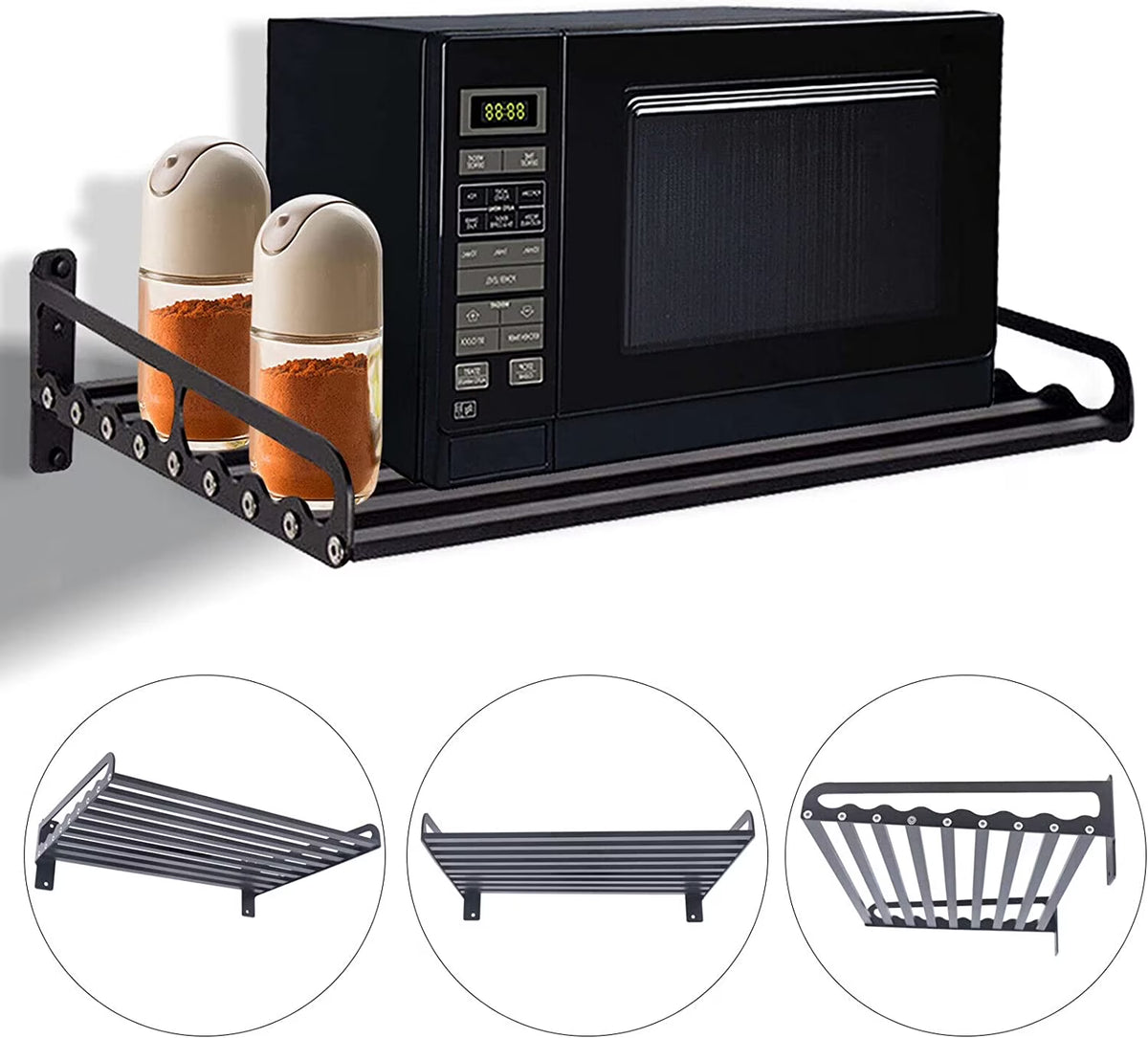 Black Wall Mounted Microwave Oven Bracket Storage Rack Aluminum J31602