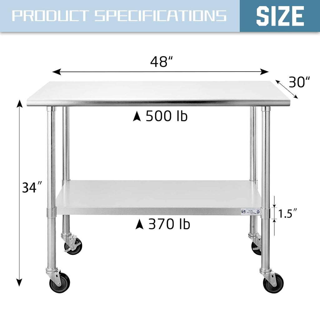 Stainless Steel Table 24 x 48 Inches with Caster Wheels and Undershelf E951