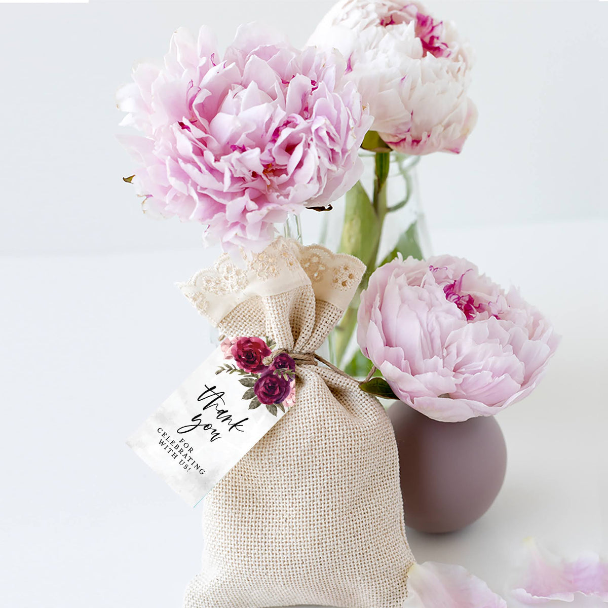 Burgundy Florals Cardstock Gift Tags with Bakers Twine 100-Pk D120206