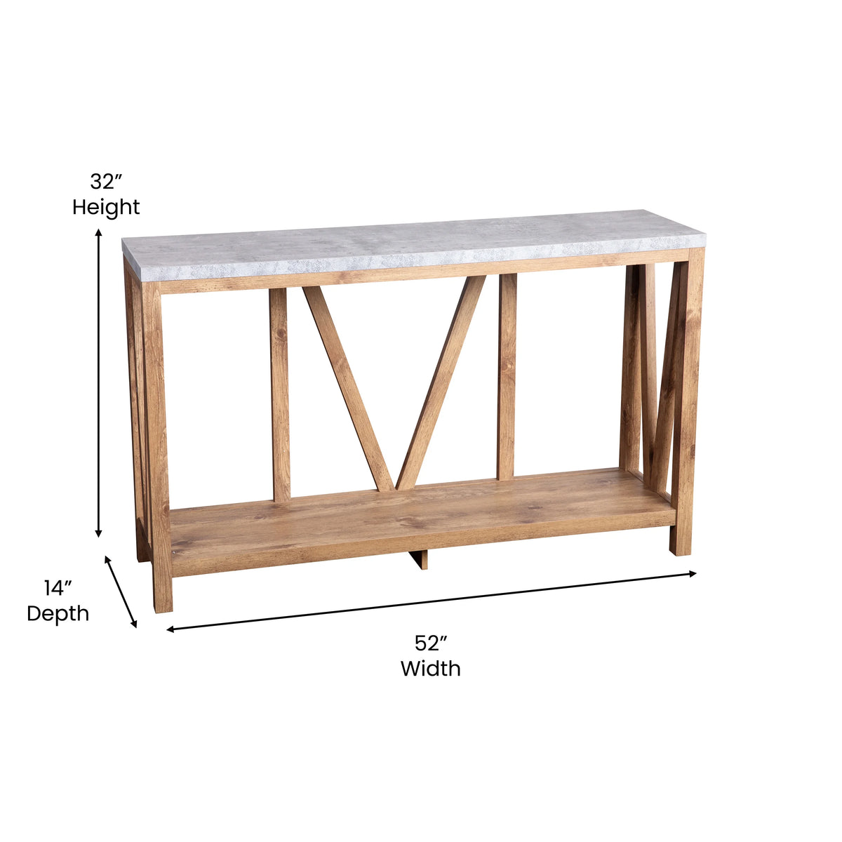 Warm Oak Console Accent Table with Faux Concrete Finished Wood Top X4647
