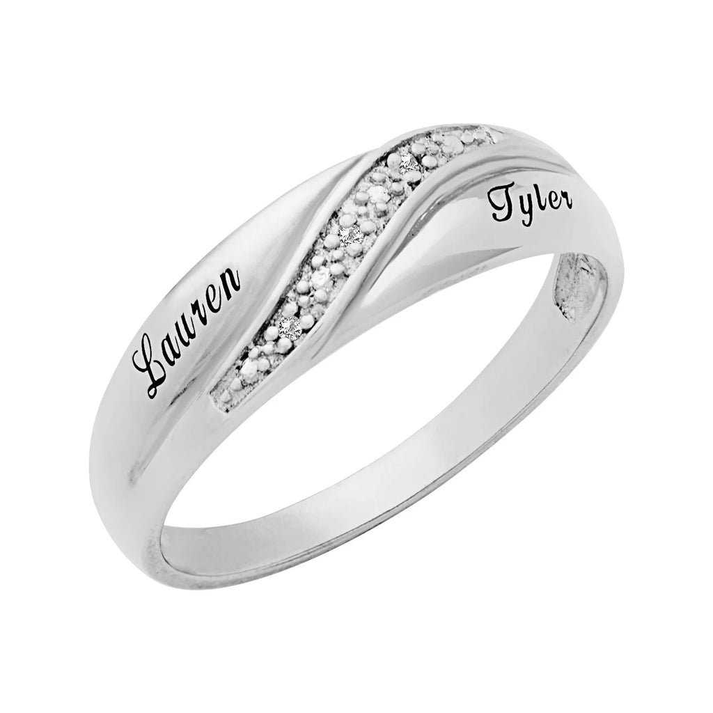 Platinum over Sterling Silver Men's Diamond Accent Engraved Wedding Band D259