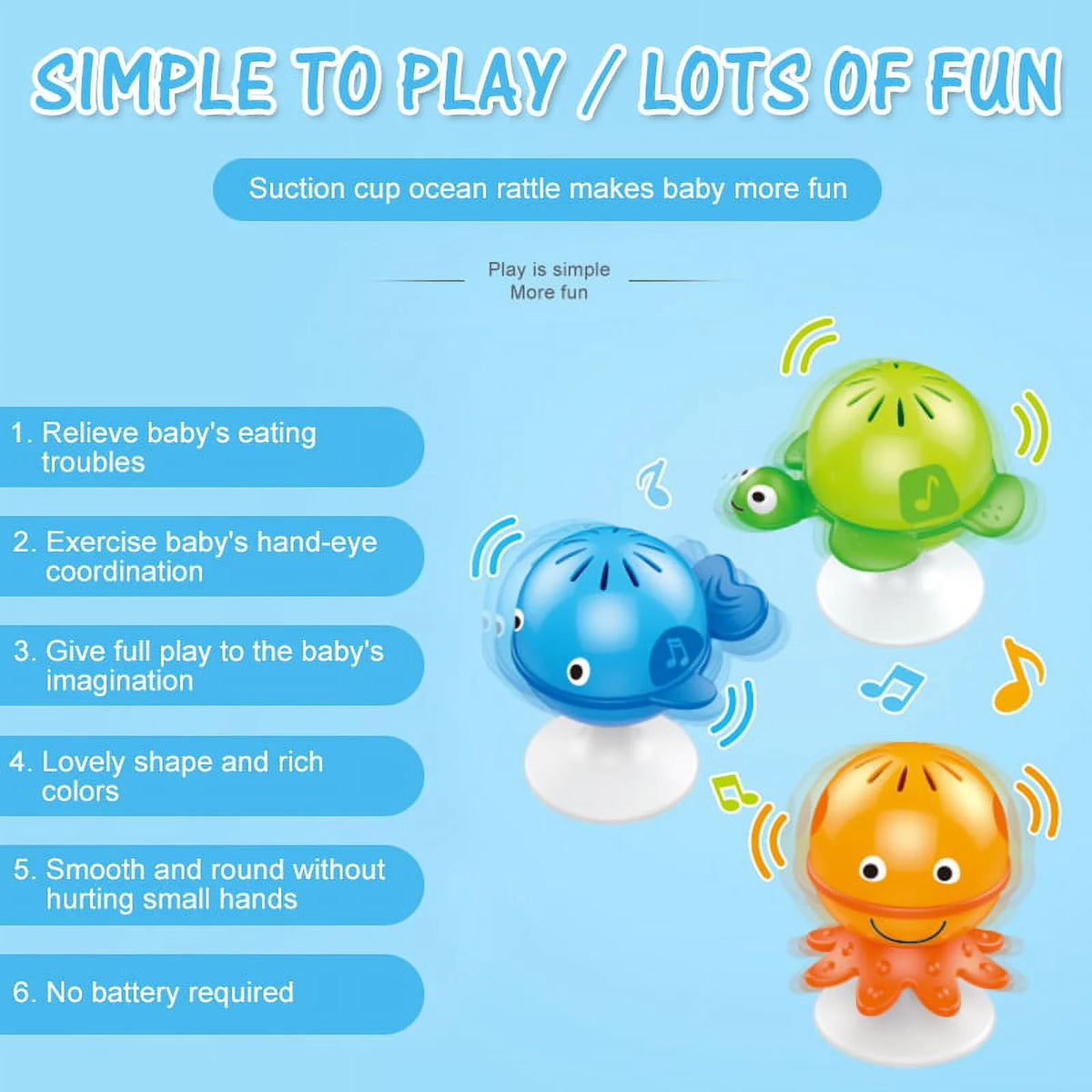 3 Pack Baby Rattles Set Suction Cup Toys V640419