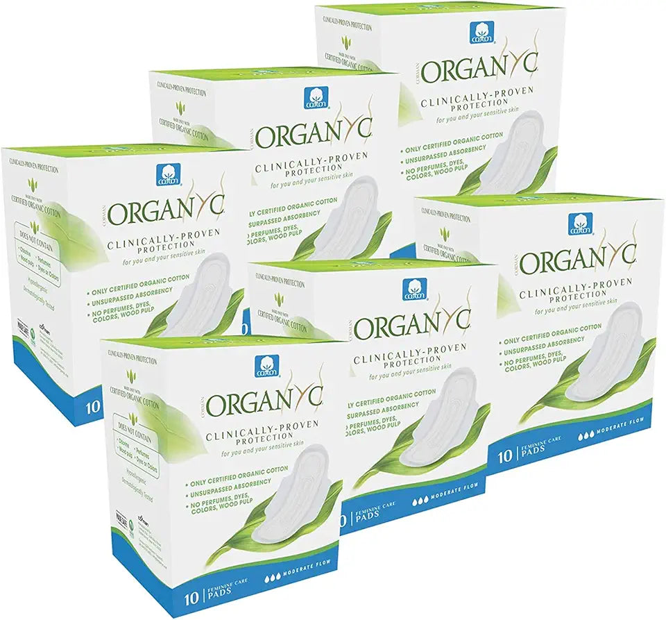 100% Organic Cotton Feminine Pads with Wings, 60 Count C48235